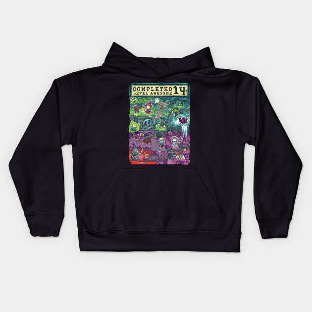 Completed Level Awesome 14 Birthday Gamer Kids Hoodie by Norse Dog Studio